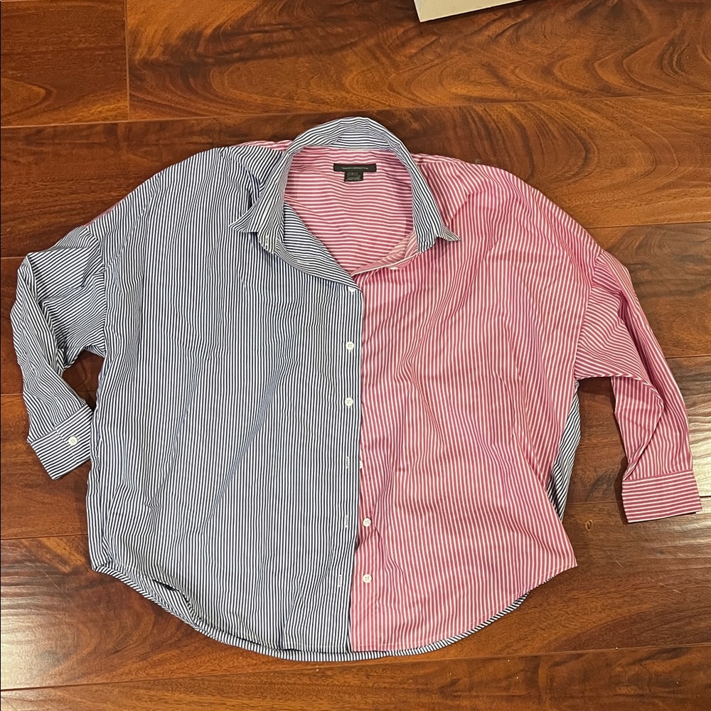 French Connection Dual-Tone Blue and Pink Striped Shirt